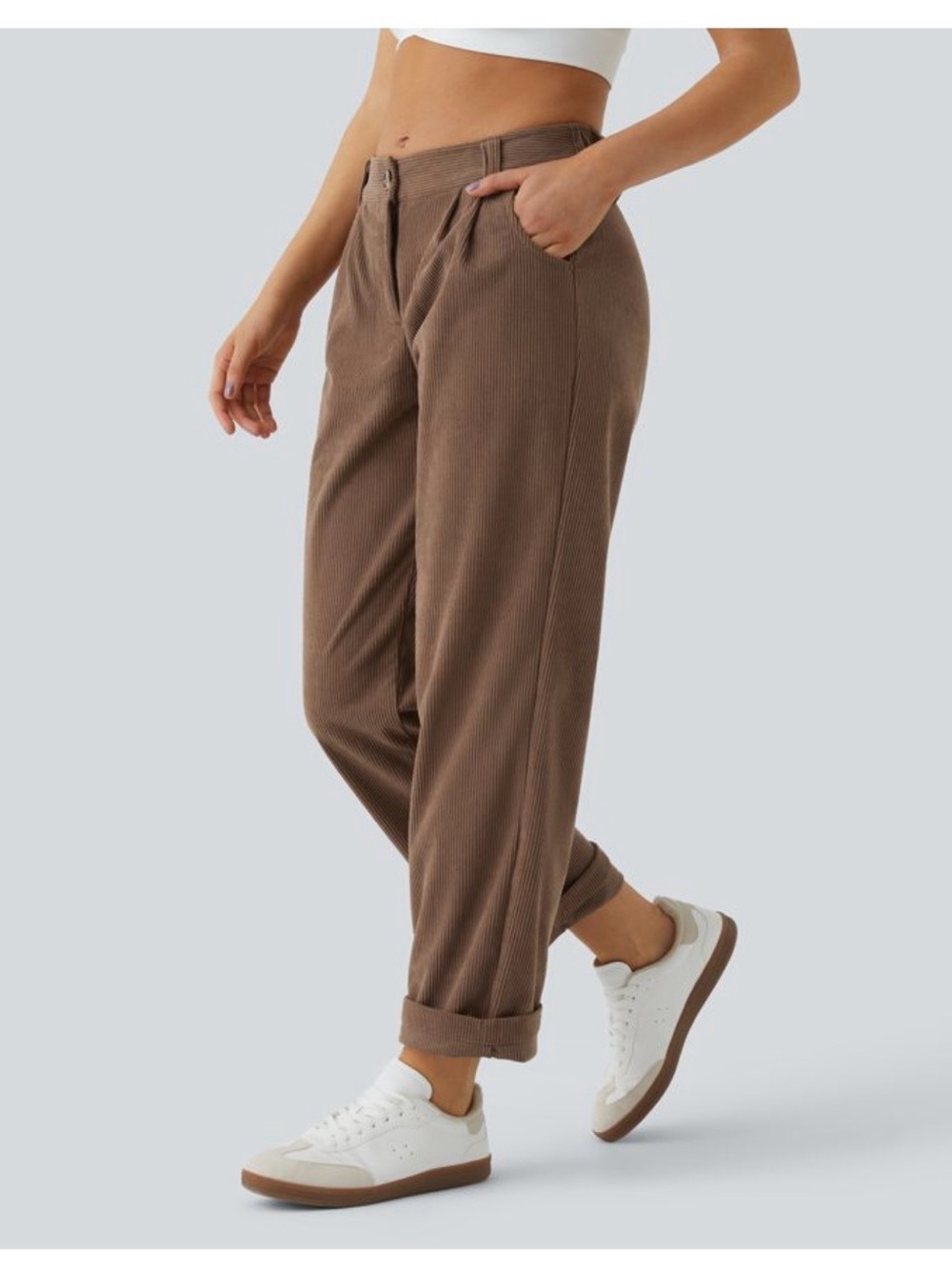 HALARA Relaxed Straight-Leg Corduroy Pants in Taupe Brown, sz Lg, NWOT